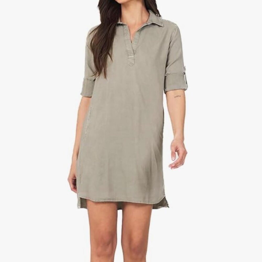 Cloth & Stone | Tencel Roll Tab Sleeve Collared Shirt Dress Pockets | Size Small